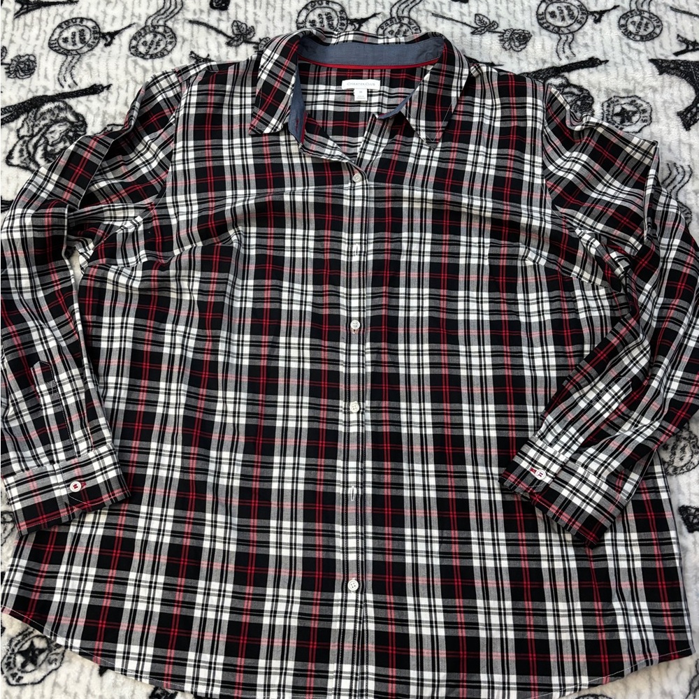 Charter Club Women's Petite Plaid Cotton Button-Up Shirt Size 3XL